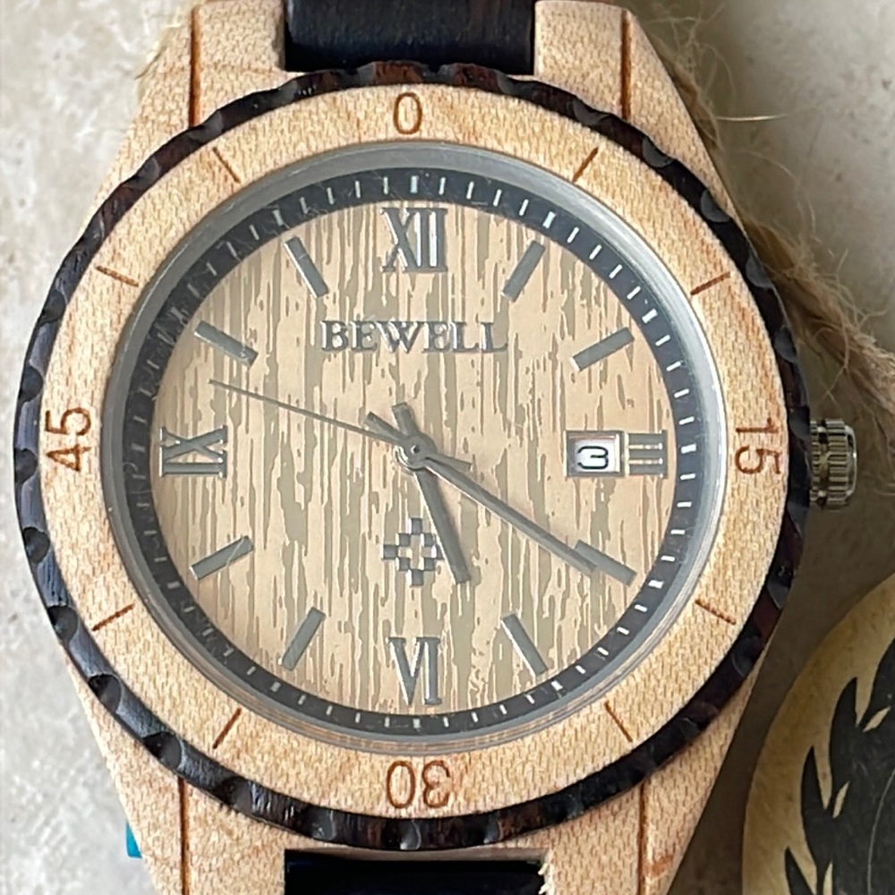 BEWELL wood watch for men battery water resistant hand crafted